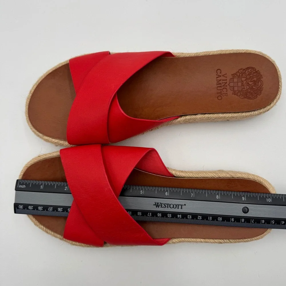 Vince Camuto Carran Red Leather Criss Cross Espadrille Slide Sandals Womens 9M